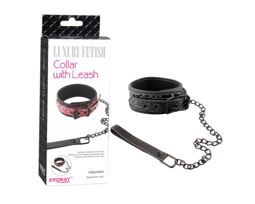 Заказать Чёрный кожаный ошейник с поводком Collar With Leash