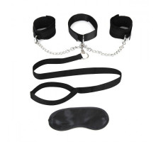 Чёрный ошейник с наручниками и поводком Collar Cuffs   Leash Set