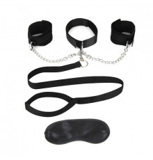 Чёрный ошейник с наручниками и поводком Collar Cuffs   Leash Set