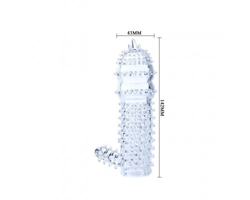 Заказать Прозрачная насадка на пенис с шипами и стимулятором клитора - 14,2 см.