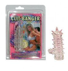 Прозрачная насадка с шипами и клиторальной шишечкой CLIT-BANGER SLEEVE IN CLEAR