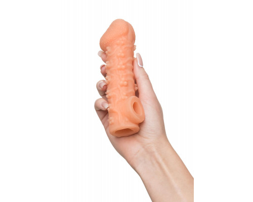 Заказать Телесная закрытая насадка с пучками шишечек Cock Sleeve Size M - 15,6 см.