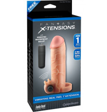 Телесная вибронасадка с кольцом  Vibrating Real Feel 1 Extension - 14 см.