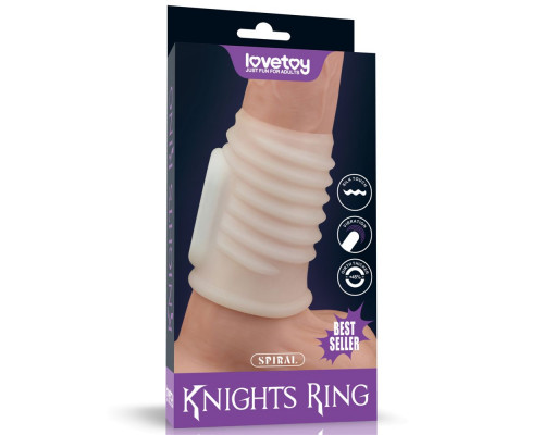 Белая ребристая вибронасадка на пенис Knights Ring