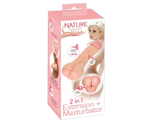 Заказать Телесная насадка-мастурбатор 2-in-1 Extension Masturbator - 21 см.