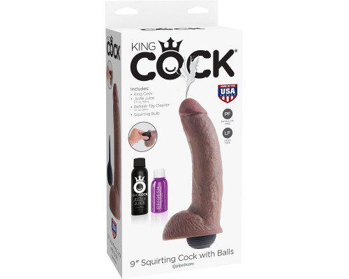 Коричневый фаллоимитатор с эффектом семяизвержения Squirting Cock with Balls - 22,9 см.