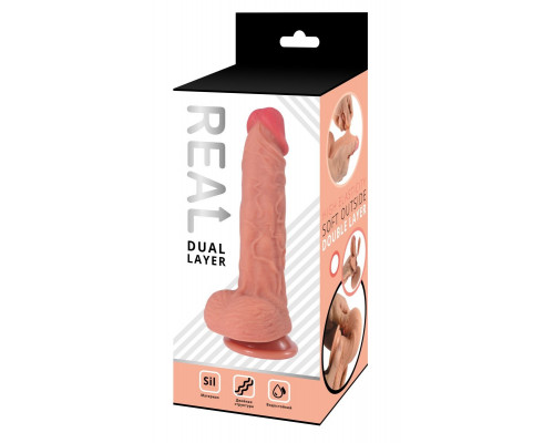 Заказать Телесный реалистичный фаллоимитатор Real Dual Layer - 23 см.