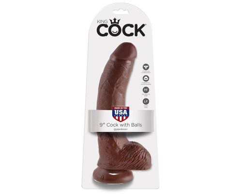 Коричневый фаллоимитатор 9  Cock with Balls - 22,9 см.