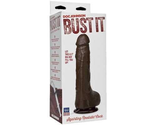 Коричневый фаллоимитатор с имитацией семяизвержением Bust It Squirting Realistic Cock - 23,36 см.