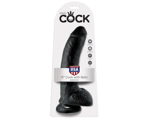 Заказать Чёрный фаллоимитатор 9  Cock with Balls - 22,9 см.