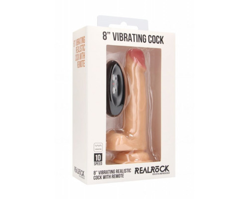 Заказать Телесный вибратор-реалистик Vibrating Realistic Cock 8  With Scrotum - 20 см.