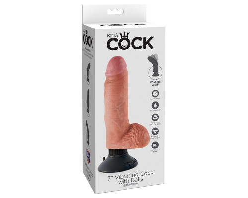 Заказать Телесный вибратор с мошонкой и съемной присоской 7  Vibrating Cock with Balls - 17,8 см.