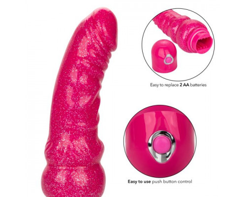 Заказать Розовый вибратор-реалистик с блестками Naughty Bits Lady Boner Bendable Personal Vibrator - 20 см.