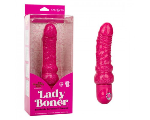 Заказать Розовый вибратор-реалистик с блестками Naughty Bits Lady Boner Bendable Personal Vibrator - 20 см.