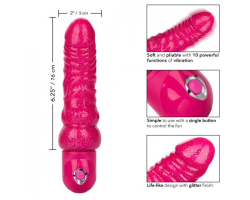 Заказать Розовый вибратор-реалистик с блестками Naughty Bits Lady Boner Bendable Personal Vibrator - 20 см.