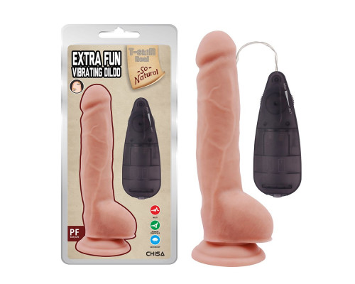 Телесный вибратор с мошонкой на присоске Extra Fun Vibrating Dildo - 23,5 см.