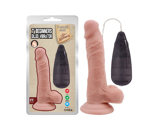 Телесный вибратор с мошонкой на присоске 7 Inch Beginners Dildo Vibrator - 18,6 см.