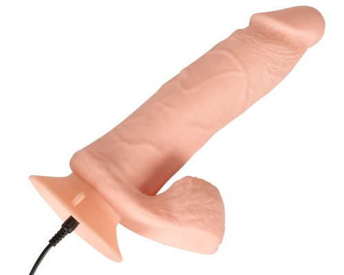 Телесный вибратор на присоске с пультом ДУ Bendable RC Vibrator with Balls - 20,8 см.