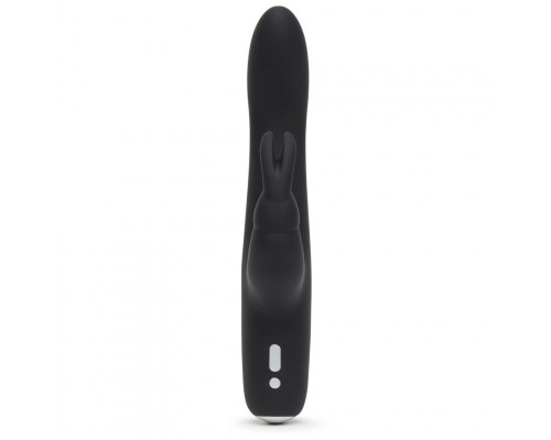 Черный вибратор с клиторальным отростком Greedy Girl Slimline Rabbit Vibrator - 22,8 см.