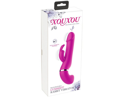 Заказать Лиловый вибратор-кролик с функцией сквирта Cumshot Rabbit Vibrator - 24 см.