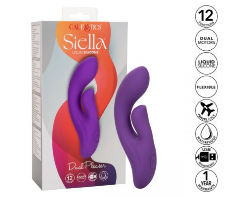 Фиолетовый вибратор-кролик Stella Liquid Silicone Dual Pleaser - 17,25 см.