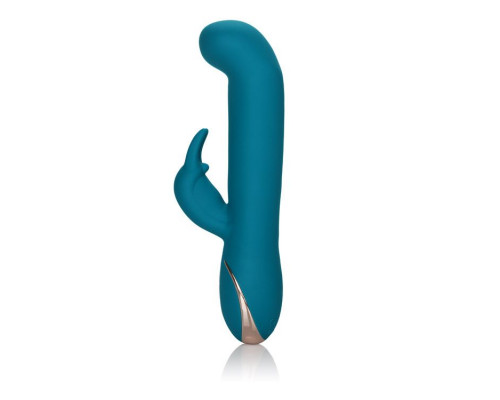 Заказать Бирюзовый вибратор с изогнутой головкой Jack Rabbit Signature Silicone Rocking  G  Rabbit - 20 см.