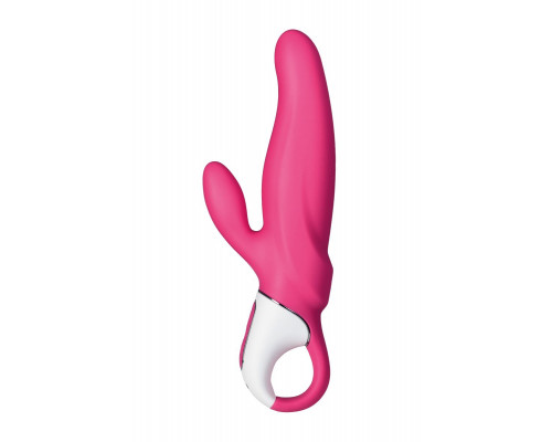 Ярко-розовый вибратор  Satisfyer Mr. Rabbit с клиторальным отростком - 22,1 см.