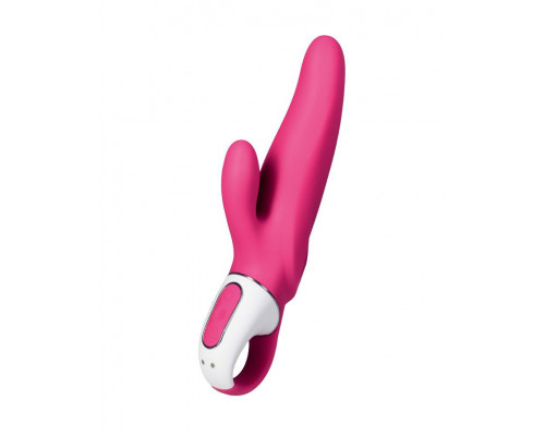 Ярко-розовый вибратор  Satisfyer Mr. Rabbit с клиторальным отростком - 22,1 см.