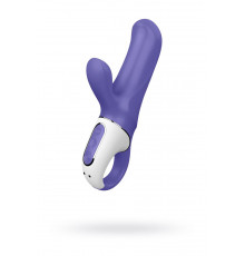 Фиолетовый вибратор Satisfyer Magic Bunny с клиторальным отростком - 17,6 см.