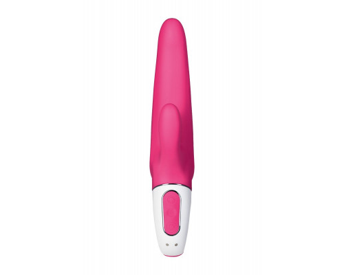 Ярко-розовый вибратор  Satisfyer Mr. Rabbit с клиторальным отростком - 22,1 см.