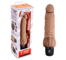 Кофейный вибратор-реалистик с клиторальными лепестками 7  Realistic Vibrator - 21,5 см.