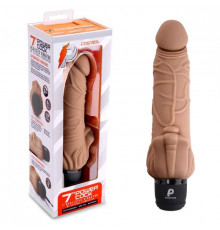 Кофейный вибратор-реалистик с клиторальными лепестками 7  Realistic Vibrator - 21,5 см.