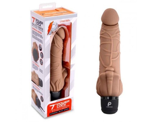 Кофейный вибратор-реалистик с клиторальными лепестками 7  Realistic Vibrator - 21,5 см.