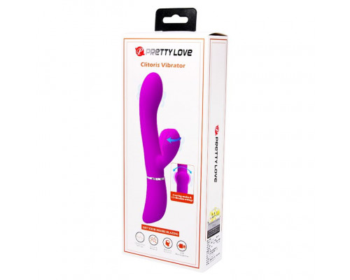 Лиловый вибратор-кролик с подвижной клиторальной щеточкой Clitoris Vibrator - 20,8 см.