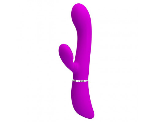 Лиловый вибратор-кролик с подвижной клиторальной щеточкой Clitoris Vibrator - 20,8 см.