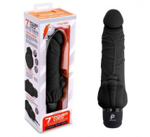 Черный вибратор-реалистик с клиторальными лепестками 7  Realistic Vibrator - 21,5 см.