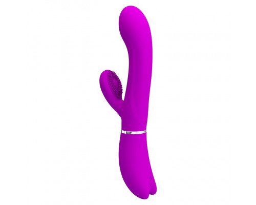 Лиловый вибратор-кролик с подвижной клиторальной щеточкой Clitoris Vibrator - 20,8 см.