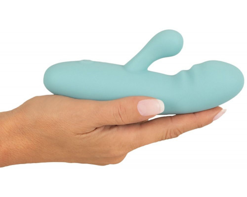 Бирюзовый мини-вибратор с клиторальным отростком Rabbit Vibrator - 15,5 см.