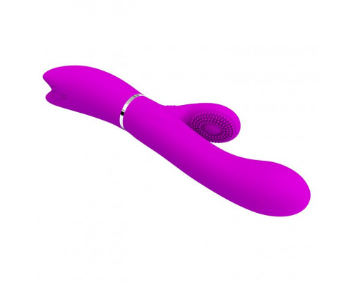 Лиловый вибратор-кролик с подвижной клиторальной щеточкой Clitoris Vibrator - 20,8 см.