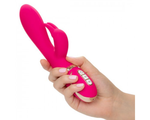 Заказать Розовый силиконовый вибратор с клиторальным отростком Signature Silicone Ultra-Soft Rabbit - 22,75 см.