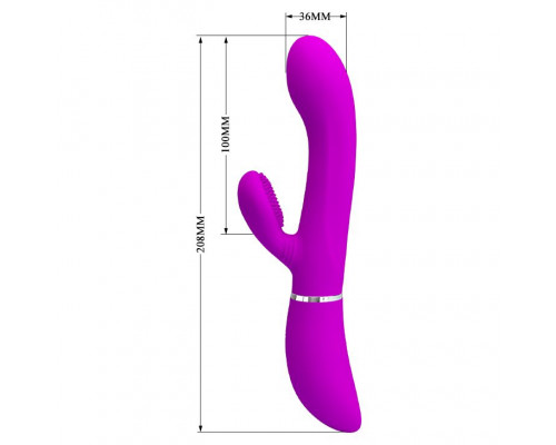 Лиловый вибратор-кролик с подвижной клиторальной щеточкой Clitoris Vibrator - 20,8 см.