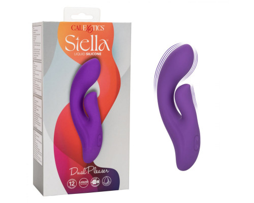 Фиолетовый вибратор-кролик Stella Liquid Silicone Dual Pleaser - 17,25 см.