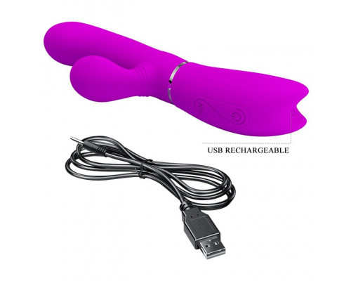 Лиловый вибратор-кролик с подвижной клиторальной щеточкой Clitoris Vibrator - 20,8 см.