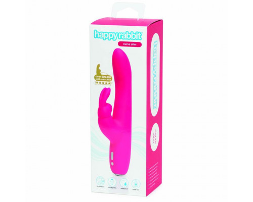 Заказать Розовый перезаряжаемый вибратор Rabbit Slimline Curve Rechargeable - 24 см.