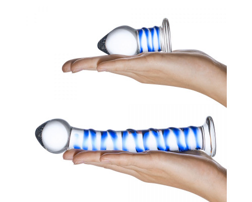 Заказать Набор из 2 стеклянных игрушек с синей спиралью Swirly Dildo   Buttplug Set