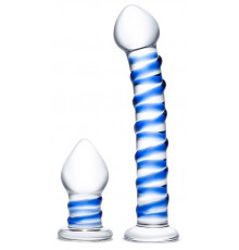 Набор из 2 стеклянных игрушек с синей спиралью Swirly Dildo   Buttplug Set