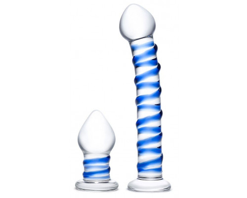 Заказать Набор из 2 стеклянных игрушек с синей спиралью Swirly Dildo   Buttplug Set