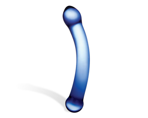 Заказать Синий изогнутый фаллоимитатор Curved G-Spot Glass Dildo - 16 см.