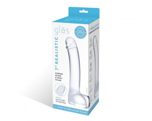 Заказать Прозрачный стеклянный фаллос с мошонкой Curved G-Spot - 18 см.