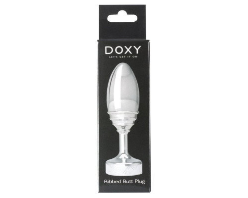 Серебристая анальная втулка Doxy Ribbed Butt Plug - 10,5 см.